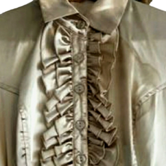 Faux Skirt and Blouse Look Dress in Tan Satin & Black size 8 - Picture 2 of 7